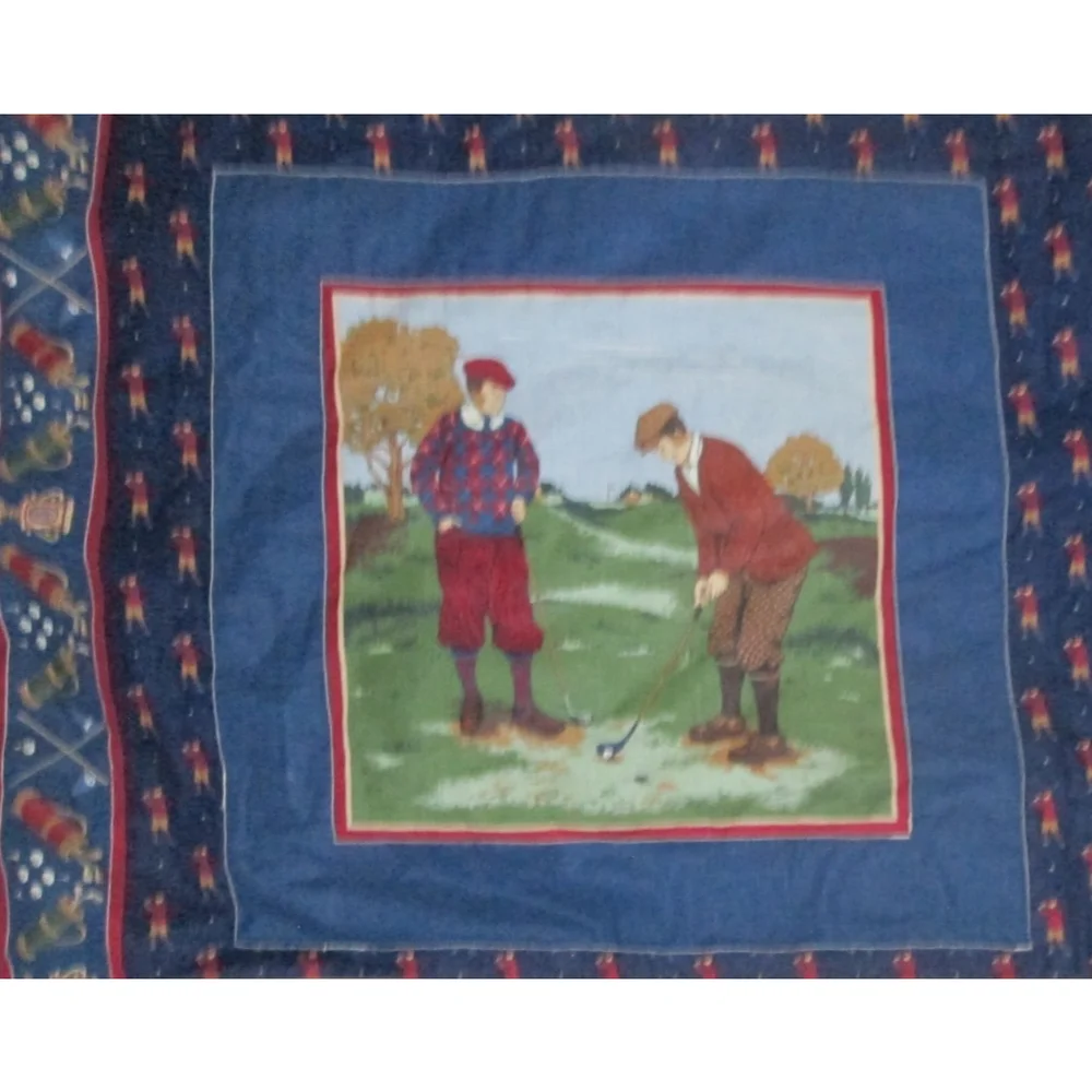 Handmade Quilt Size‎ 44x34 Blue Golf Vintage Style Four Square